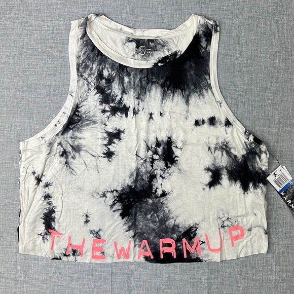 Black & White Tie Dye Crop Athletic Tank Top by Jessica Simpson The Warm Up XL - Picture 2 of 5
